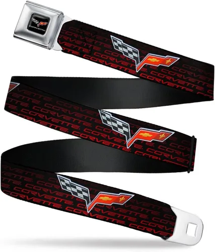 Buckle-Down Cinturón de seguridad - Logotipo C6CORVETTE Repeat NegroRojo Ombre - 1.0 pulgadas de ancho - 20-36 pulgadas de largo