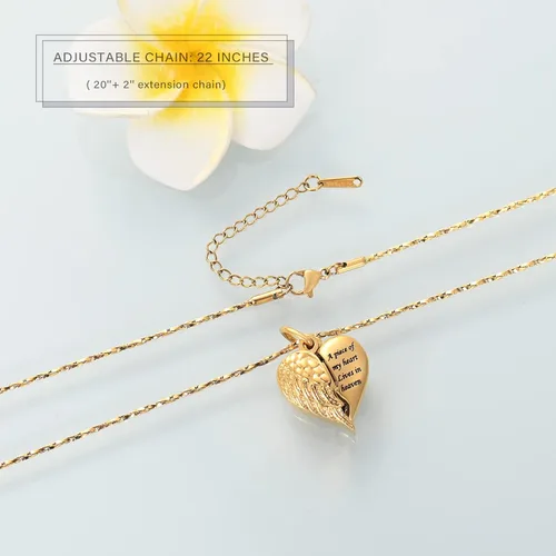 Miniatura 4 de Imrsanl Collar con dije de urna de cremación en forma de corazón para cenizas humanas – Un pedazo de mi corazón vive en el cielo