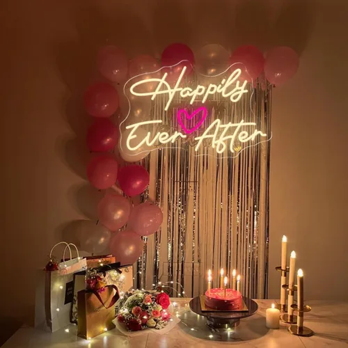 Miniatura 5 de Letrero de neón con corazón de Happily Ever After, alimentado por USB, para dormitorio, con texto en inglés "Happily Ever After", para boda, fiesta