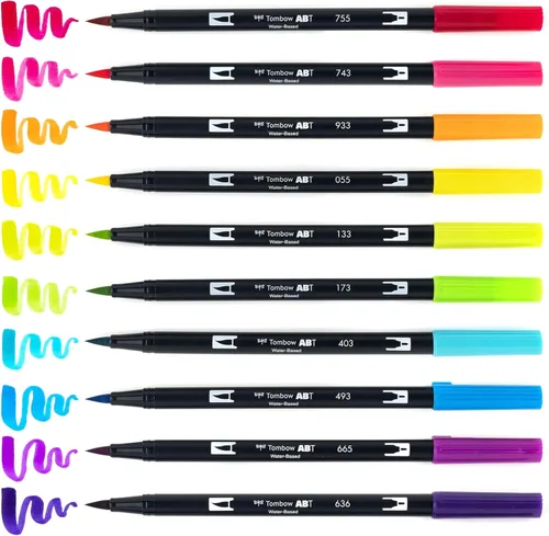 Miniatura 6 de Tombow 56185 Marcadores de Arte de Pincel Dual, Brillantes, Paquete de 10. Marcadores Mezclables, de Pincel y Punta Fina