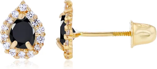 Miniatura 2 de Aretes de tuerca de oro macizo de 14 quilates de 0.276 x 0.197 in en forma de pera natural con piedra natal para mujer, aretes de corte de pera