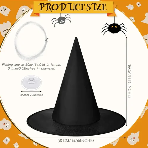 Miniatura 3 de SATINIOR Sombrero de bruja de Halloween, decoración colgante, sombrero de bruja flotante con accesorio de cuerda y ganchos transparentes sin costuras