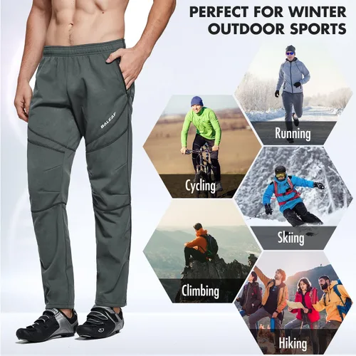Miniatura 30 de baleaf Pantalones de forro polar para hombre, pantalones de ciclismo de invierno, ropa de bicicleta de montaña, equipo térmico para correr en clima