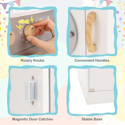 Miniatura 7 de KOTEK Cocina de juego de esquina, cocina de juguete de madera para niños con sonido y luz, campana extractora, máquina de hielo, lavadora, Blanco