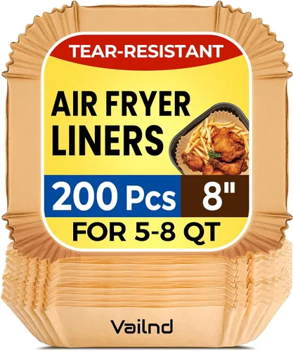 Miniatura 11 de Vailnd - Forros para freidora de aire desechables para cestas dobles, 200 piezas de papel pergamino rectangular para Ninja DZ201 DZ401, freidora