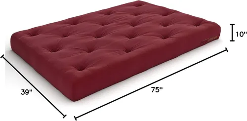 Miniatura 2 de Nirvana Futons Colchón de futón individual extra grueso de 10 pulgadas, sarga burdeos, fabricado en Estados Unidos