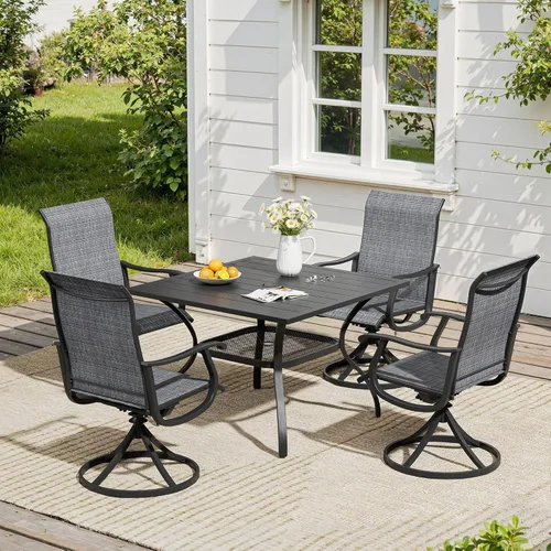 Miniatura 77 de VICLLAX Muebles pequeños de exterior de 3 piezas, 2 sillas giratorias de patio y mesa redonda pequeña para 2, sillas de carbón oscuro y negro
