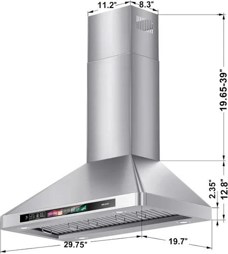 Miniatura 5 de BRANO Campana extractora de montaje en pared de 900 CFM con control de voz, gestos, táctil, campana de ventilación de acero inoxidable con 4