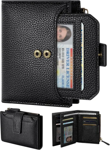 GSOIAX Billetera pequeña de piel auténtica para mujer, con bloqueo RFID, plegable, delgada, con bolsillo para monedas con cremallera y ventana de