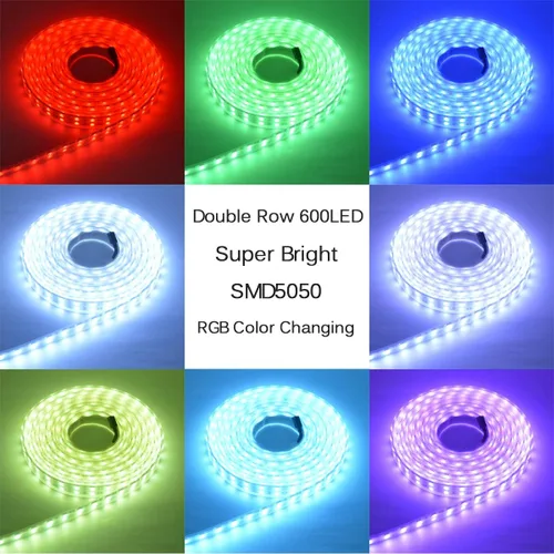Miniatura 4 de Tira de luz LED súper brillante de 12 V, doble fila 600 LED, manga impermeable IP67, sin fuente de alimentación (conmutación de 7 colores RGB)
