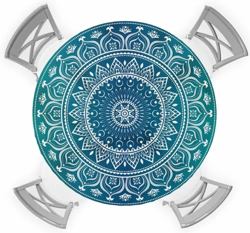 Miniatura 33 de SEVENBABU Mantel redondo de 36 a 44 pulgadas, mantel redondo de vinilo ajustable con borde elástico para fiestas al aire libre, color aguamarina