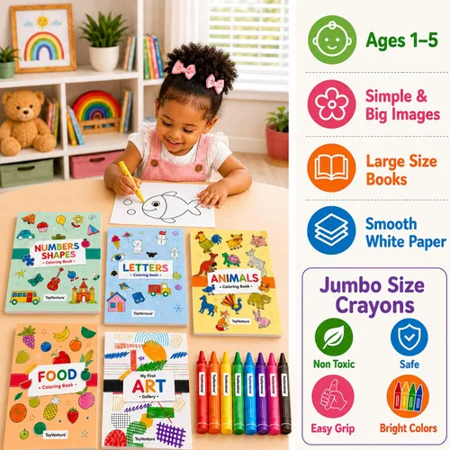 Miniatura 5 de TOYVENTIVE Libros para colorear y crayones para niños pequeños, juguetes y regalos de cumpleaños para niñas de 1 +, 2, 3, 4 años, niños pequeños