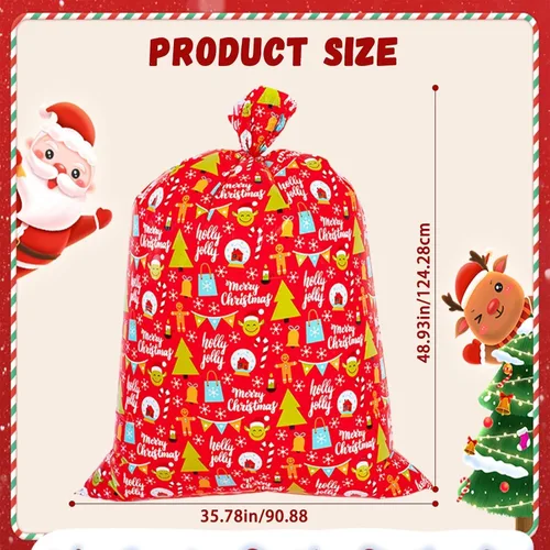 Miniatura 3 de OuMuaMua Paquete de 3 Bolsas Grandes de Regalo de Navidad - 49" x 35.5" Bolsas Jumbo de Plástico para Envolver Regalos de Navidad Reutilizables