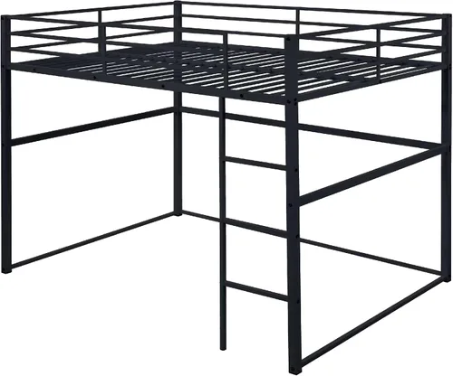Miniatura 5 de Cama alta de metal tamaño matrimonial con barandillas de seguridad y escalera para adultos, niños, adolescentes, diseño duradero, ahorro de espacio