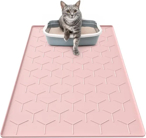 Miniatura 14 de Garoopion Tapete de Silicona para Atrapar Arena para Gatos, Grande Impermeable 34" X 22" Tapete para Caja de Arena de Gatos, Fácil de Limpiar, Beige