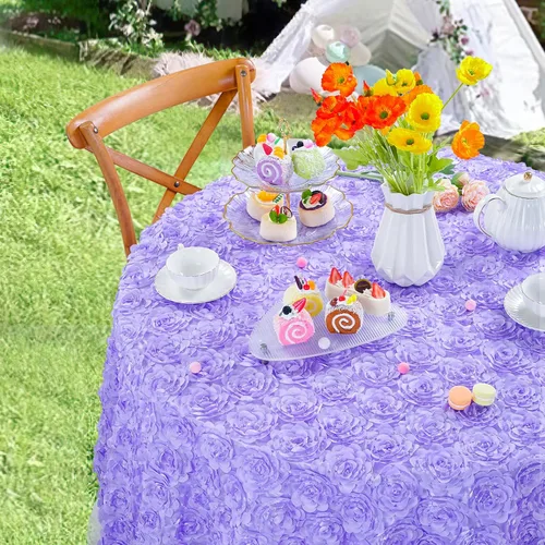 QueenDream Mantel redondo de roseta lavanda de 60 pulgadas para baby shower, cumpleaños, fiesta de té, comedor, mesa de postre