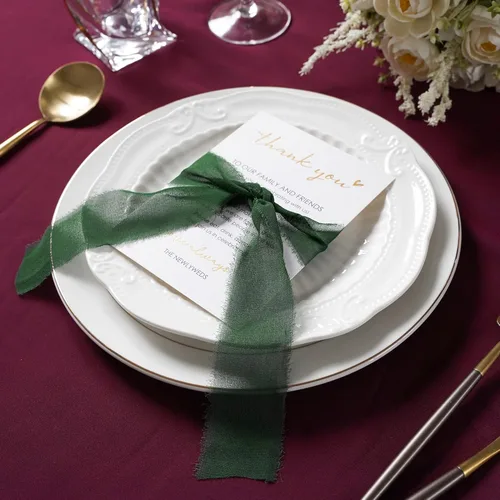 Miniatura 3 de HUIHUANG Tarjetas de agradecimiento de boda con cinta de gasa verde musgo, para recuerdos de boda, recepciones, fiestas, eventos y celebraciones