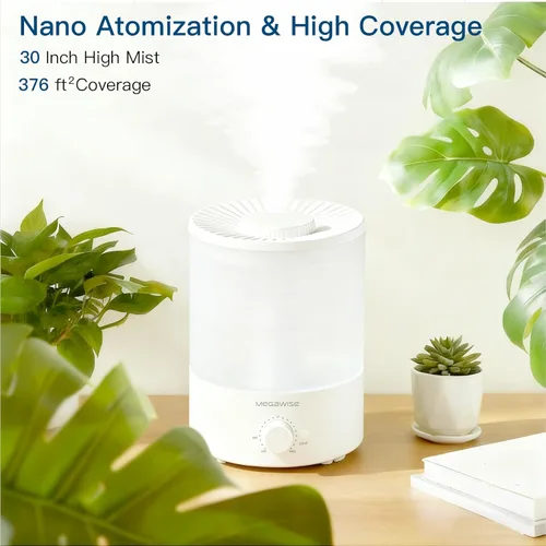 Miniatura 6 de MegaWise Humidificador ultrasónico de niebla fría Funcionamiento silencioso, llenado superior, apagado automático Ideal para dormitorio, White01