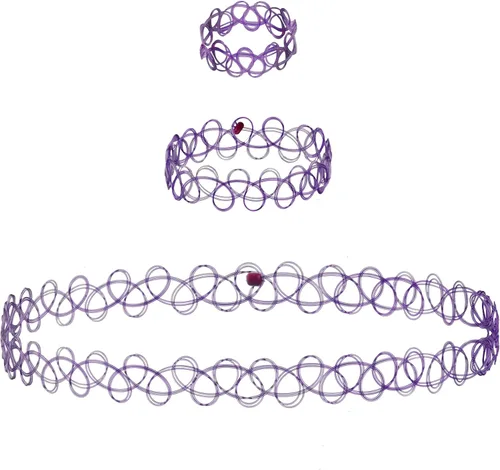 Miniatura 11 de EXPRESSIONS Colección de Joyería Elástica para Tatuajes de 3 Piezas Surtidas - Conjunto de Collar Gargantilla de Tatuaje, Pulsera y Anillo