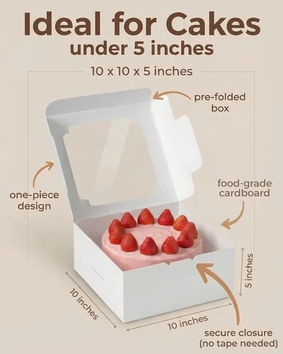 Miniatura 3 de 25 cajas para pasteles de 10 x 10 x 5 pulgadas con ventana, cajas blancas de panadería de 10 pulgadas, caja cuadrada grande de cartón para tartas