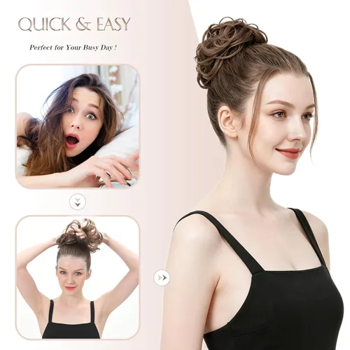Miniatura 6 de FESHFEN Pieza de Cabello para Moño Desordenado - Extensiones Elásticas Onduladas Rizadas Scrunchies de Moño Chignon Sintético Postizos para Mujeres