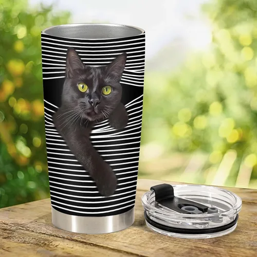 Miniatura 7 de 34HD Taza Negra de Gato con Tapa, 20 oz de Acero Inoxidable con Aislamiento al Vacío, Oculta y Busca Gato, Regalos Graciosos de Gato para Hombres
