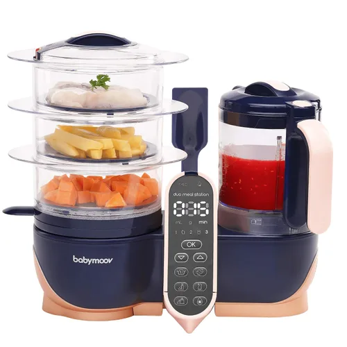 Babymoov Paquete de almacenamiento y fabricante de alimentos para bebés - Duo Meal Station XL 6 en 1 licuadora de vapor + 6 tarros de vidrio para