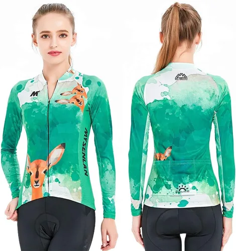Miniatura 17 de Mysenlan - Conjunto de camiseta de manga larga transpirable para mujer, pantalones largos acolchados 3D, camisa de bicicleta, ropa de ciclismo