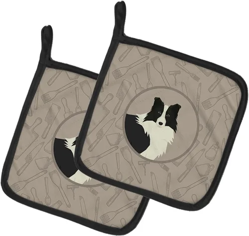 Caroline's Treasures CK2169PTHD Border Collie in The Kitchen - Juego de soportes para ollas de cocina, resistentes al calor, almohadillas calientes