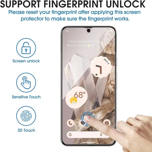 Miniatura 3 de amFilm Protector de pantalla de vidrio templado de 6.7 pulgadas para Google Pixel 8 Pro, compatible con huellas dactilares ultrasónicas, con marco