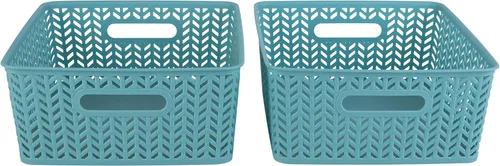 Miniatura 16 de Simplify Paquete de 3 cestas de almacenamiento pequeñas en espiga, dimensiones: 10 x 8 x 4 pulgadas, diseño de espiga, peso ligero, ideal para baño