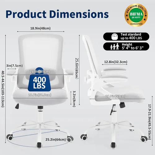 Miniatura 2 de Silla de oficina ergonómica, silla de escritorio con soporte lumbar ajustable, cómodas sillas de computadora de malla transpirable con reposabrazos