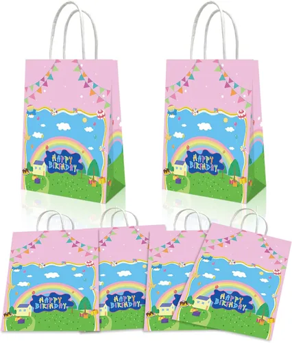 YOOUUQIAN 20 piezas de decoraciones de cumpleaños de cerdos de dibujos animados, bolsas de regalo de fiesta de cumpleaños rosa anime para niños y