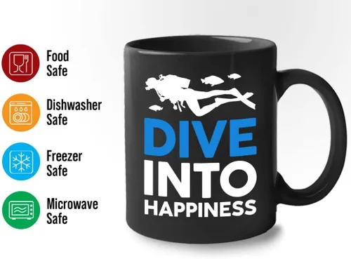 Miniatura 2 de Taza de café de buceo de 11 onzas, color negro, sumerge en la felicidad, actividades de respiración subacuática, pasatiempos, natación, ascenso