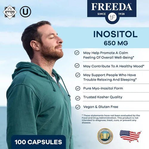 Miniatura 2 de FREEDA Myo-Inositol 650mg - Apoyo para el estado de ánimo, la calma y el bienestar - 100 cápsulas Pure Vitamin B8 inositol supplement for mood