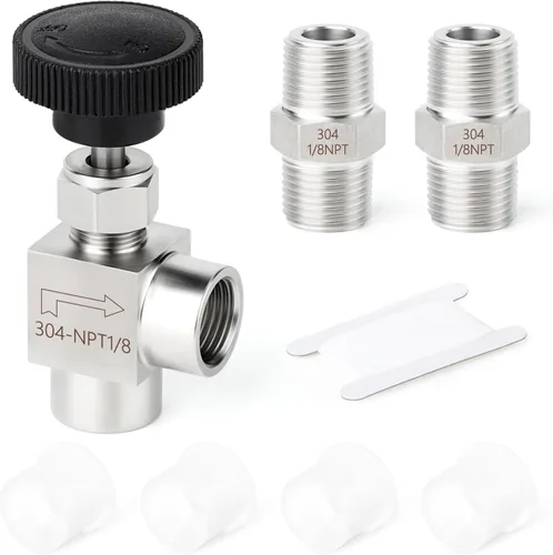 Miniatura 22 de TAISHER 1 pieza Válvula de aguja recta de acero inoxidable 304 1/2" NPT macho x 1/2" NPT hembra para control de flujo de agua, gas, aceite con rosca