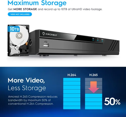 Miniatura 3 de Amcrest NV4108E-A2 4K 8CH POE NVR (1080p/3MP/4MP/5MP/8MP) Grabador de video en red POE - Soporta hasta 8 cámaras IP de 8MP/4K, alimentación a través
