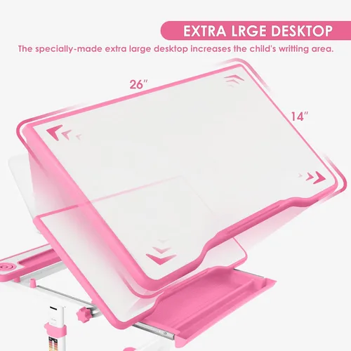 Miniatura 5 de Juego de escritorio y silla de estudio para niños de Artist hand, mesa de estudio y escritura ajustable para niñas, con gran pizarra de escritura