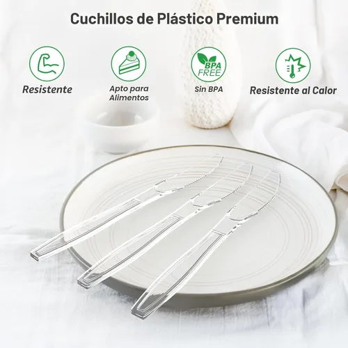 Miniatura 3 de Dealusy 360 Unidades Cuchillos de Plástico Transparente Extra Resistentes Desechables, Sin BPA, Resistentes al Calor, Cuchillos Desechables Sólidos