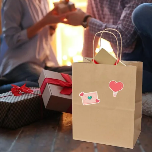 Miniatura 7 de Joybe Paquete de 50 bolsas de papel marrón medianas de 8x4.75x10 pulgadas con asas al por mayor, bolsas de regalo de papel kraft para favores