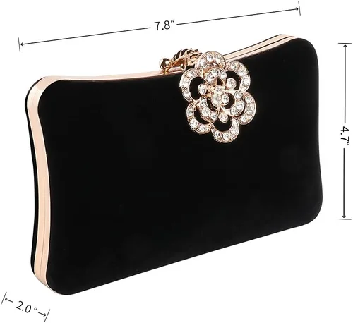 Miniatura 2 de Bolsos de noche de terciopelo para mujeres con cierre de flores de diamantes de imitación adornado con cristal embrague monedero para fiesta boda