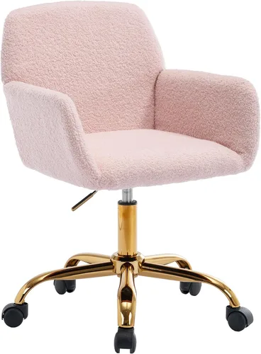 Miniatura 12 de KCC Silla de Tocador de Maquillaje de Tela de Pana, Sillón Giratorio Esponjoso Moderno con Ruedas, Tapizada Mullida de Altura Ajustable para Niñas