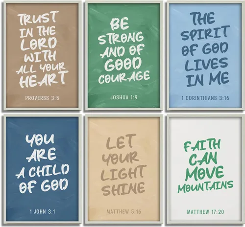 Miniatura 16 de Conjunto de 6 impresiones de pared de lona cristiana para guardería, versículos bíblicos para niños, citas inspiradoras, pintura, imagen, decoración