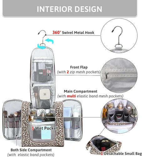 Miniatura 6 de Pearl Angeli Neceser colgante para mujeres y hombres, bolsa grande para cosméticos de maquillaje, organizador de artículos de tocador resistentes al