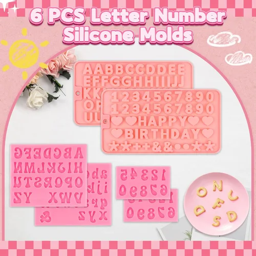 Miniatura 4 de 6 PIEZAS Moldes de Chocolate, Letras Números Moldes de Chocolate de Silicona Reutilizables Moldes de Dulces del Alfabeto con Feliz Cumpleaños