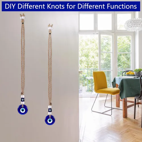 Miniatura 6 de Hicarer 6 dijes de cuentas de ojo turco azul turco para manualidades, cuentas de vidrio, adorno colgante de pared con cuerdas para llavero