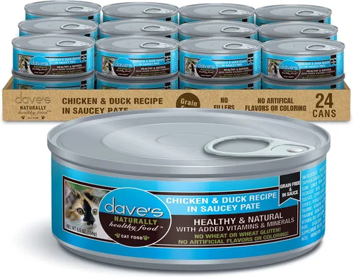Miniatura 9 de Dave's Pet Food Grain Free Wet Cat Food (Chicken & Duck Saucey Pate), Naturally Healthy Canned, Added Vitamins & Minerals, Wheat Free, 5.5 oz