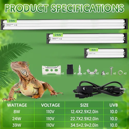Miniatura 3 de QZQ Kit combinado de accesorio de luz T5 UVB para reptiles 8W, luz UVB de 10.0 para reptiles, campana de terrario viene con lámpara de reptil