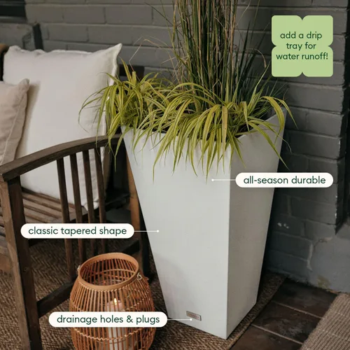 Miniatura 5 de Veradek V-Resin - Maceta cónica para interior/exterior (blanco, 30 pulgadas, 2 unidades con 2 bandejas para platillos)