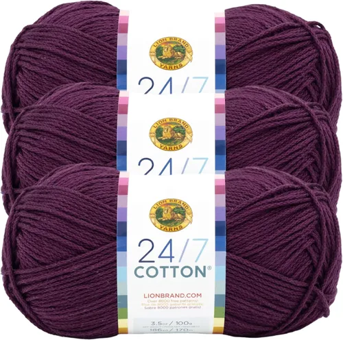 Miniatura 35 de Lion Brand Yarn, Hilo ligero mercerizado de algodón 24/7 para tejer, ganchillo y manualidades, Almirante, 1 paquete, 185 yardas de fibra natural